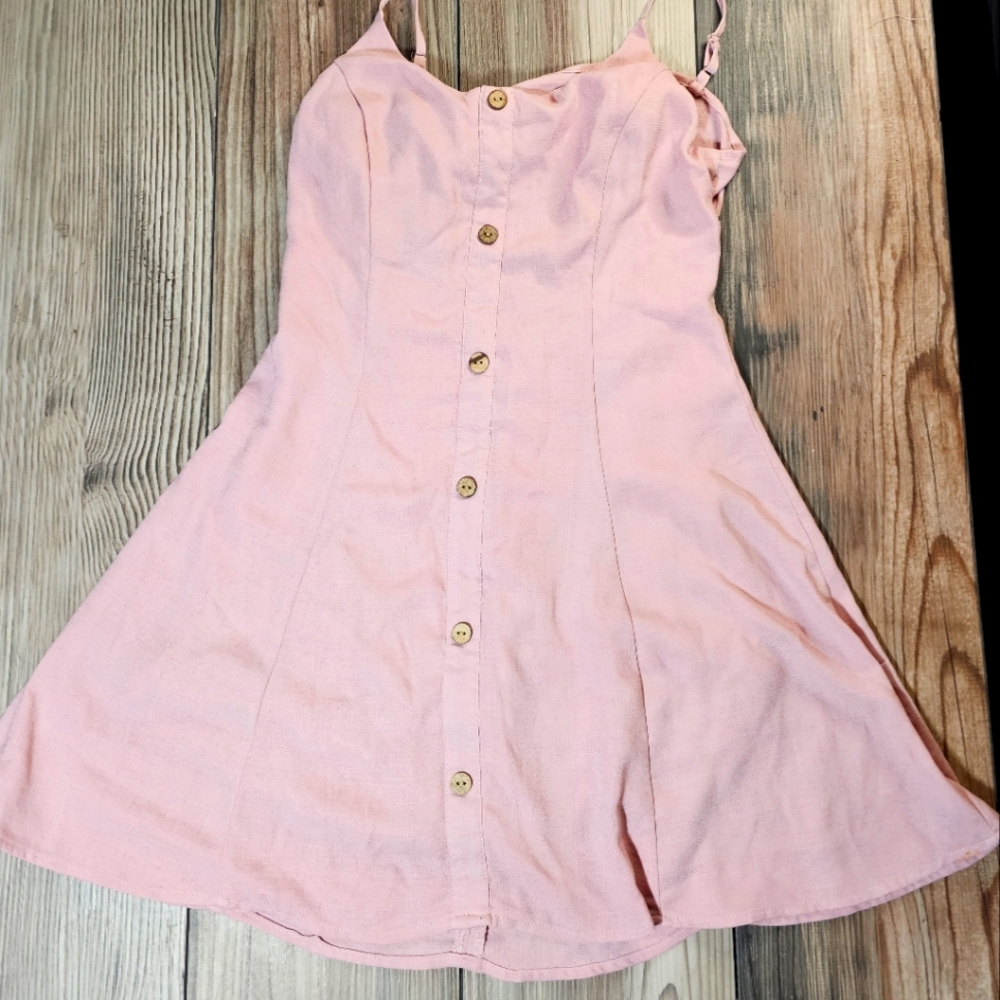 Baby pink spaghetti scrap floir baby doll mini dress with exposed tye up back